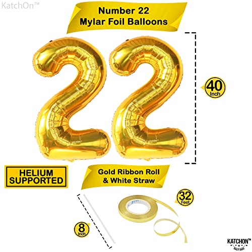 Giant, Gold 22 Balloon Number - 40 Inch | Gold 22 Birthday Balloons for 22 Birthday Decorations | 22 Balloons for Birthday Party Decorations | 22 Balloon Number Gold | 22 Birthday Decorations for Men