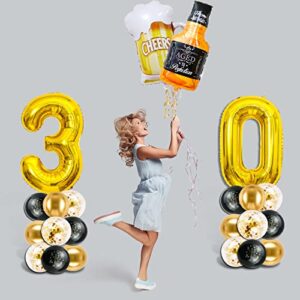 30th Birthday Decorations for Him, Black and Gold 30th Birthday Decorations with Happy Birthday Banner,Fringe Curtain,Confetti and Latex Balloons