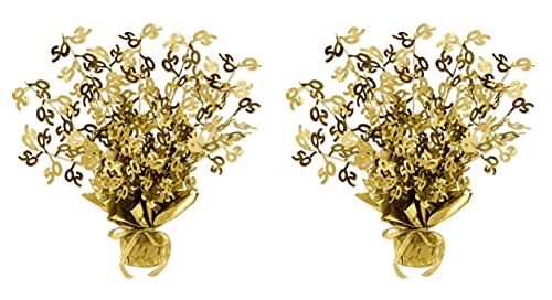 Beistle 2 Piece Metallic Plastic Gold Gleam ‘N Burst 50th Wedding Anniversary Centerpiece Birthday Party Table Decorations, 15"