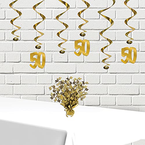 Beistle 2 Piece Metallic Plastic Gold Gleam ‘N Burst 50th Wedding Anniversary Centerpiece Birthday Party Table Decorations, 15"