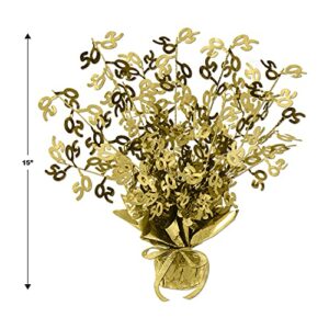 Beistle 2 Piece Metallic Plastic Gold Gleam ‘N Burst 50th Wedding Anniversary Centerpiece Birthday Party Table Decorations, 15"