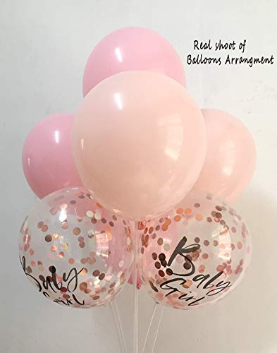 12inch Blush Pink balloons and Rose gold confetti Balloons for Baby Shower Birthday girl Party Decorations (Pastel Pink)