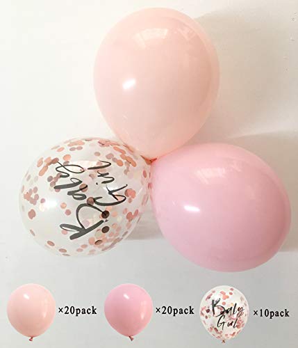 12inch Blush Pink balloons and Rose gold confetti Balloons for Baby Shower Birthday girl Party Decorations (Pastel Pink)