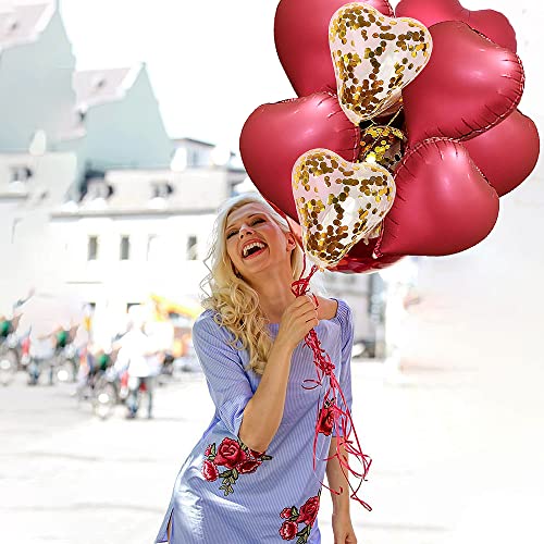 Red Heart Shaped Foil Balloons for Valentine's Day Engagement Wedding Party Decorations(18inch)