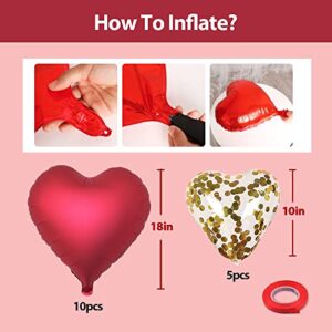 Red Heart Shaped Foil Balloons for Valentine's Day Engagement Wedding Party Decorations(18inch)