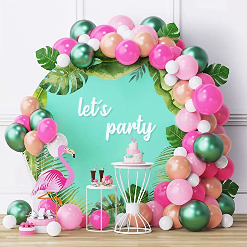 DIY Balloon Garland Hawaiian Summer Party Tropical Flamingo Theme Party Decor Palm Leaves Hot Pink Chrome Green Balloons Garland Perfect for Baby Shower Bridal Shower Birthday Party Decorations