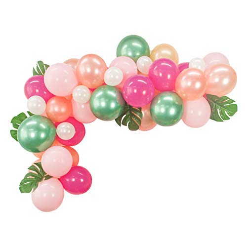 DIY Balloon Garland Hawaiian Summer Party Tropical Flamingo Theme Party Decor Palm Leaves Hot Pink Chrome Green Balloons Garland Perfect for Baby Shower Bridal Shower Birthday Party Decorations