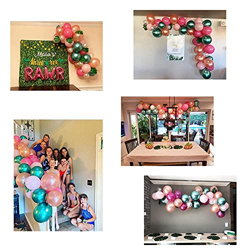 DIY Balloon Garland Hawaiian Summer Party Tropical Flamingo Theme Party Decor Palm Leaves Hot Pink Chrome Green Balloons Garland Perfect for Baby Shower Bridal Shower Birthday Party Decorations