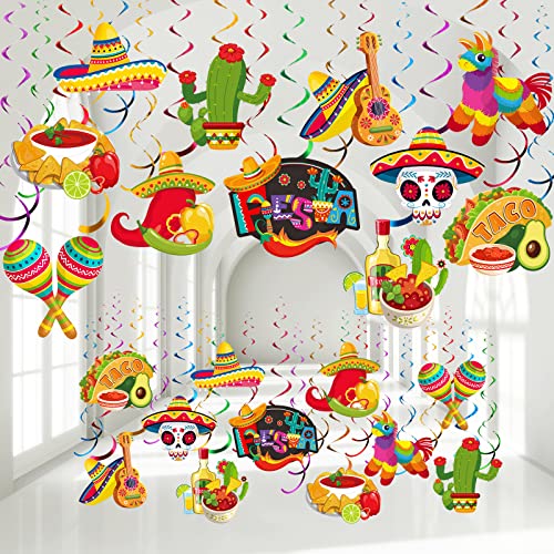 Sepamoon 51 Pcs Mexican Fiesta Hanging Swirl Decorations Cinco De Mayo Party Supplies Taco Twosday Bout a Birthday Theme Ceiling Decoration Boys Girls Shower