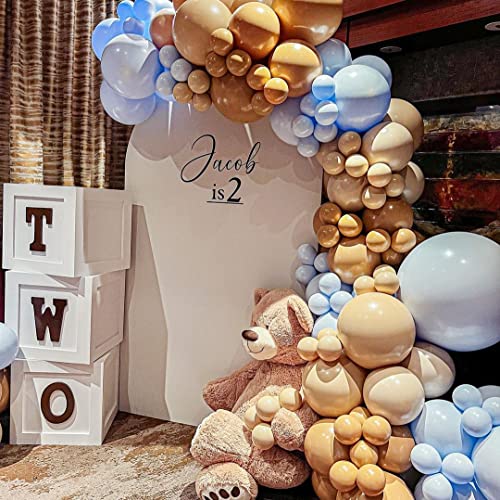 Blue Brown Balloon Garland Double Stuffed Blush Balloon Arch Kit Latex Tan Balloons For Teddy Bear Baby Shower Neutral Birthday Graduation Party Anniversary luau Boho Safari Decorations