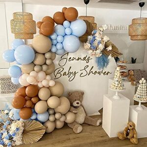 Blue Brown Balloon Garland Double Stuffed Blush Balloon Arch Kit Latex Tan Balloons For Teddy Bear Baby Shower Neutral Birthday Graduation Party Anniversary luau Boho Safari Decorations