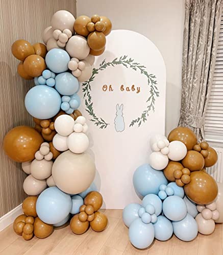 Blue Brown Balloon Garland Double Stuffed Blush Balloon Arch Kit Latex Tan Balloons For Teddy Bear Baby Shower Neutral Birthday Graduation Party Anniversary luau Boho Safari Decorations