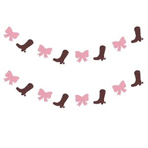 2 strands boots or bows gender reveal banner paper garland dessert bar bunting boy or girl party backdrops decorations – brown and pink