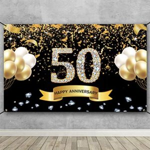 trgowaul 50th wedding anniversary decorations, black gold 50th anniversary banner backdrop, happy 50 anniversary party supplies decorations party banner photography background