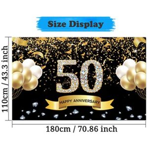 Trgowaul 50th Wedding Anniversary Decorations, Black Gold 50th Anniversary Banner Backdrop, Happy 50 Anniversary Party Supplies Decorations Party Banner Photography Background