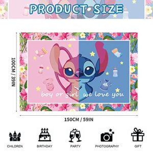 Stitch and Angel Gender Reveal Party Banner,Stitch and Angel Backdrop 7x5 Baby Shower Background Gender Reveal Stitch or Angel Themed Backdrops for Party Supplies Blue or Pink Stitch Background