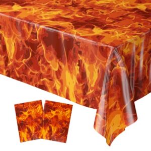 blue orchards fire table covers (pack of 2) – 54″x108″ xl – fire party supplies, fire table, dragon birthday party, fire backdrop, firefighter birthday supplies, flame decorations, flame table cover