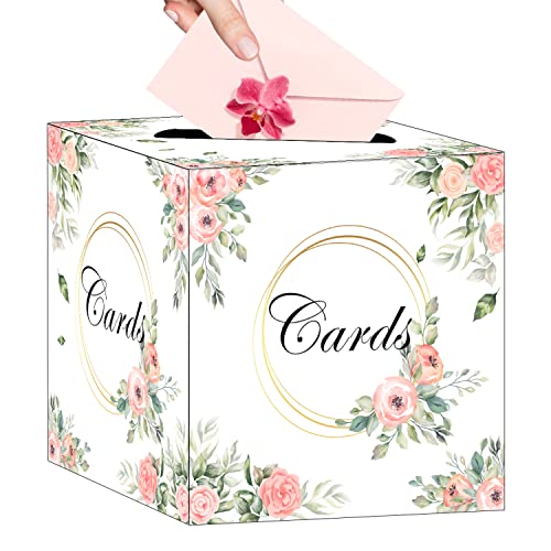 HEIPINIUYE Pink Floral Card Box Floral Gift Card Box Holder Wedding Card Box Money Box Card Box Holder for Wedding Baby Shower Bridal Shower Birthday Party Favor Table Centerpiece Decoration