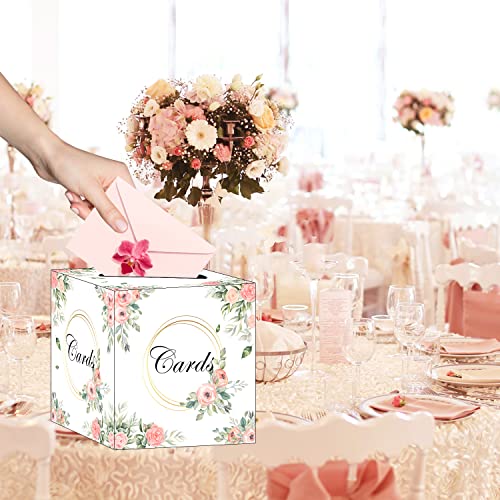 HEIPINIUYE Pink Floral Card Box Floral Gift Card Box Holder Wedding Card Box Money Box Card Box Holder for Wedding Baby Shower Bridal Shower Birthday Party Favor Table Centerpiece Decoration