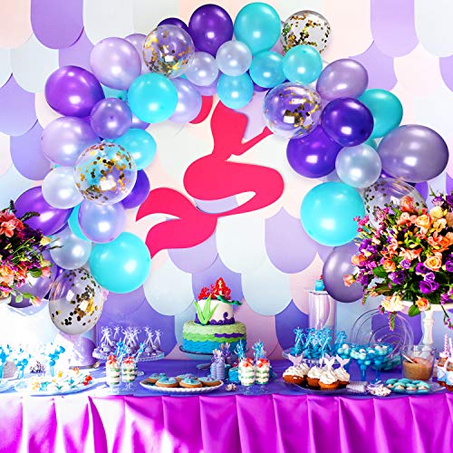 Tatuo 112 Pieces Purple Balloon Garland Kit White Purple Confetti Latex Balloon Arch Garland for Wedding Birthday Graduation Baby Shower Party Decorations(Purple Green)