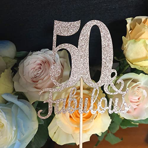 10-Pack Double Sided Rose Gold Fabulous and 50th Birthday Centerpieces for Tables, Number 50 Centerpiece Sticks, 50th Birthday Table Decorations for Women Men (Double Sided Giltter)