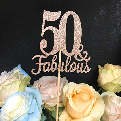 10-Pack Double Sided Rose Gold Fabulous and 50th Birthday Centerpieces for Tables, Number 50 Centerpiece Sticks, 50th Birthday Table Decorations for Women Men (Double Sided Giltter)