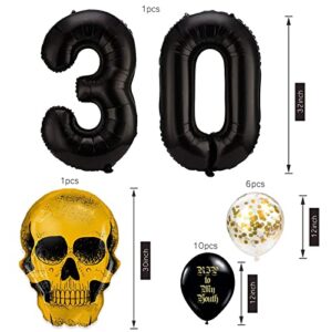 Death To My 20s Decorations,Rip To My 20s 30th Birthday Decorations for Women Him with 30 Number Balloons,Death to My Twenties Banner,Black and Gold Foil Balloons