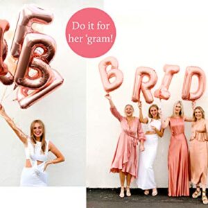 Only the Joy. Bachelorette Party Decorations Kit - Rose Gold Bridal Shower Decor - XL Bride Balloon Letters, Diamond Ring Balloon, Bride Sash, Foil Curtain, Peach and Confetti Balloons + More Supplies