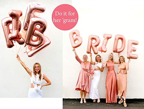 Only the Joy. Bachelorette Party Decorations Kit - Rose Gold Bridal Shower Decor - XL Bride Balloon Letters, Diamond Ring Balloon, Bride Sash, Foil Curtain, Peach and Confetti Balloons + More Supplies