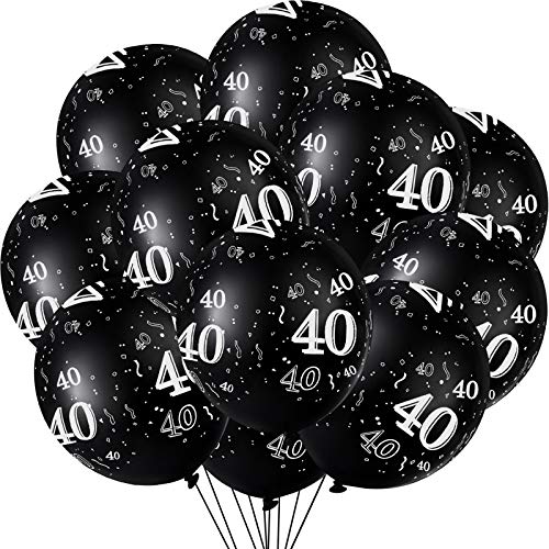 36 Pieces 40th 50th 60th 70th Birthday Party Latex Balloons Black Number Printed Balloons for Party Decoration Supplies (40th)