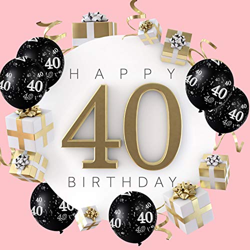 36 Pieces 40th 50th 60th 70th Birthday Party Latex Balloons Black Number Printed Balloons for Party Decoration Supplies (40th)