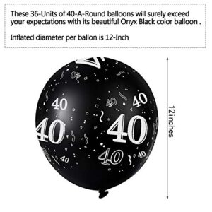 36 Pieces 40th 50th 60th 70th Birthday Party Latex Balloons Black Number Printed Balloons for Party Decoration Supplies (40th)