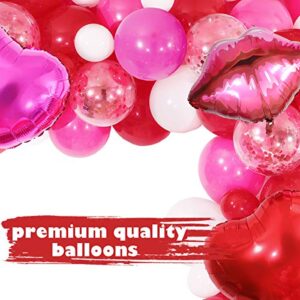 Valentines Day Balloon Garland Kit, 117PCS Red Hot Pink White Balloons with Heart Lips LOVE Foil Balloons for Valentines Day Proposal Engagement Wedding Party Decoration