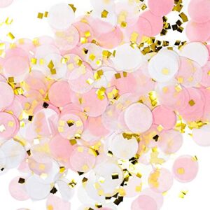 premium 1-inch round tissue paper party table confetti – 50 grams (pink, white, gold mylar flakes)
