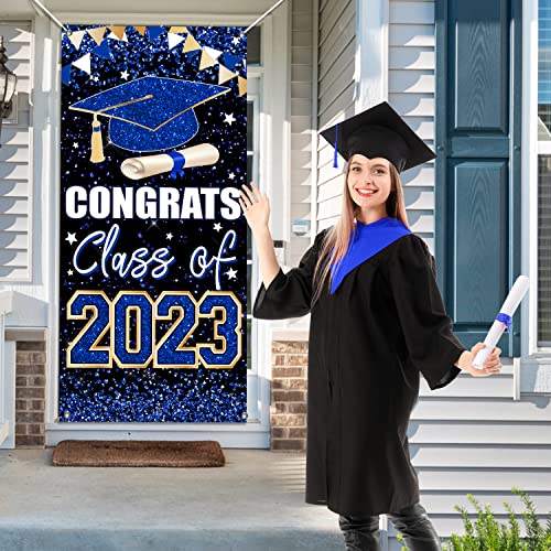 Graduation Party Decorations 2023, Congrats Class of 2023 Backdrop, 2023 Blue Graduation Party Decorations Front Door Porch Sign Backdrop Graduation 2023 Indoor/Outdoor Party Supplies