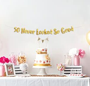 50 Never Looked So Good Gold Glitter Banner - 50th Anniversary and Birthday Party Decorations