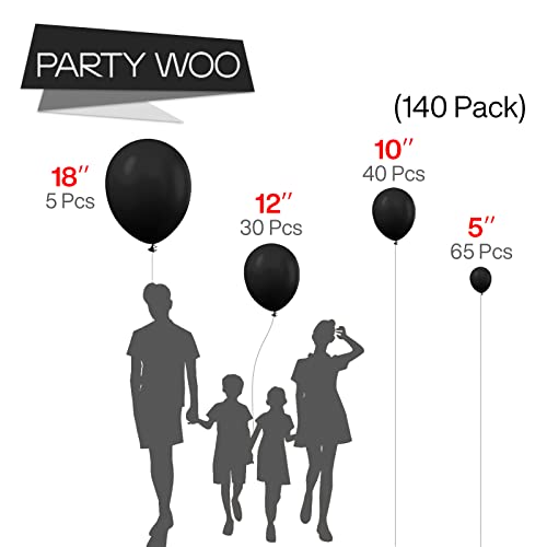 PartyWoo Black Balloons, 140 pcs Black Balloons Different Sizes Pack of 18 Inch 12 Inch 10 Inch 5 Inch for Balloon Garland as Birthday Decorations, Wedding Decorations, Baby Shower Decorations