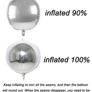 AULE Silver Orbz Balloon Decorations - Pack of 6, Jumbo 22 Inch 4D Metallic Silver Balloons, Large Foil Sphere Balloons, Big Round Mylar Balloons