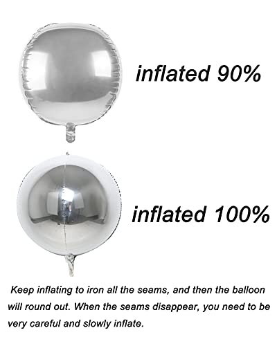 AULE Silver Orbz Balloon Decorations - Pack of 6, Jumbo 22 Inch 4D Metallic Silver Balloons, Large Foil Sphere Balloons, Big Round Mylar Balloons