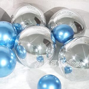 AULE Silver Orbz Balloon Decorations - Pack of 6, Jumbo 22 Inch 4D Metallic Silver Balloons, Large Foil Sphere Balloons, Big Round Mylar Balloons