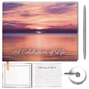celebration of life funeral guest book, pond design funeral guestbook with pen, memorial service guest book, memorial guest book, memorial book, funeral book, signature book, funeral book guest