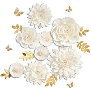letjolt white paper flowers handcrafted dahlia spring party birthday party modern wedding backdrop wall decor baby shower bridal shower (white 8pcs)