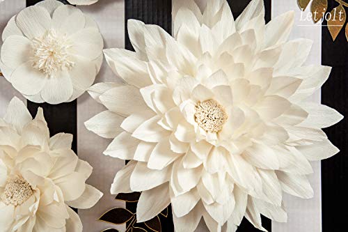 Letjolt White Paper Flowers Handcrafted Dahlia Spring Party Birthday Party Modern Wedding Backdrop Wall Decor Baby Shower Bridal Shower (White 8Pcs)