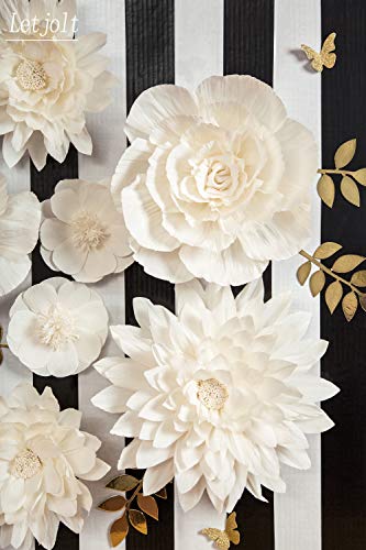 Letjolt White Paper Flowers Handcrafted Dahlia Spring Party Birthday Party Modern Wedding Backdrop Wall Decor Baby Shower Bridal Shower (White 8Pcs)