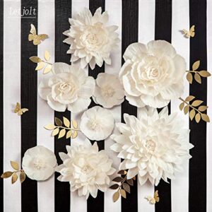 Letjolt White Paper Flowers Handcrafted Dahlia Spring Party Birthday Party Modern Wedding Backdrop Wall Decor Baby Shower Bridal Shower (White 8Pcs)