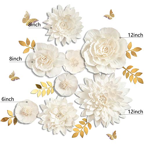 Letjolt White Paper Flowers Handcrafted Dahlia Spring Party Birthday Party Modern Wedding Backdrop Wall Decor Baby Shower Bridal Shower (White 8Pcs)