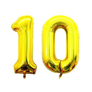goer 42 inch gold number 10 balloon,jumbo foil helium balloons for 10th birthday party decorations and 10th anniversary event