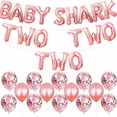 Tihuprly Rose Gold Baby Shark 2nd Birthday Decorations for Girls | Baby Shark TWO TWO TWO Balloons | Cute Latex Balloons | Second Birthday Decorations for Baby Girls