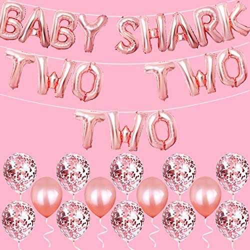 Tihuprly Rose Gold Baby Shark 2nd Birthday Decorations for Girls | Baby Shark TWO TWO TWO Balloons | Cute Latex Balloons | Second Birthday Decorations for Baby Girls