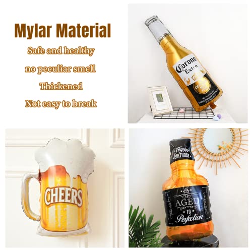 9pcs Giant Corona Whisky Beer Mug Mylar Helium Balloons, Beer Themed Birthday Party Decoration Supply (Golden)